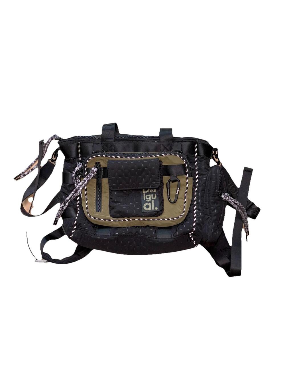 Desigual Women’s Nylon Convertible Handbag Backpack Crossbody Black Green
